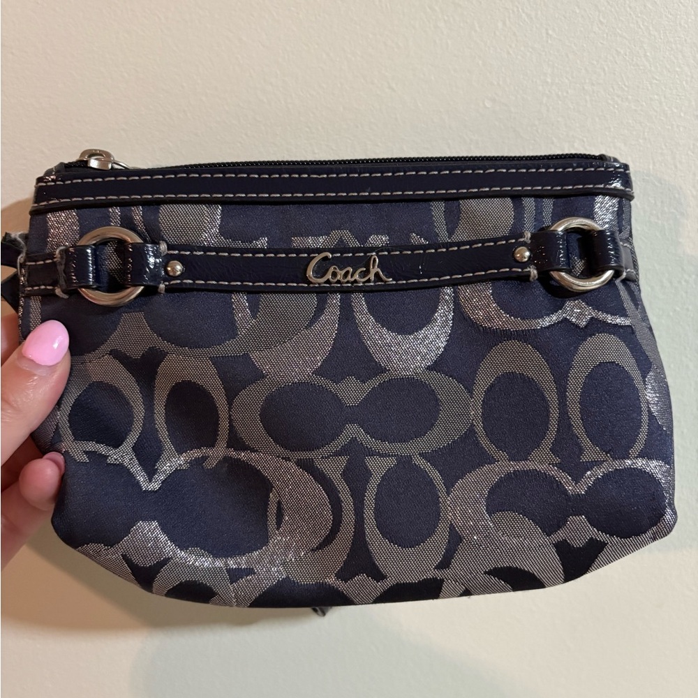 Coach Black and Silver Wristlet with Signature Monogram